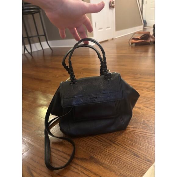 TORY BURCH Half Moon Small Satchel Bag Black Leather Handbag & Dustbag - Picture 2 of 9